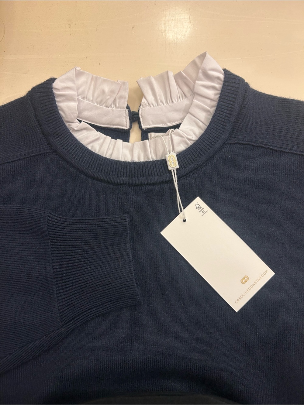 Caroline Constas Black Sweater with White Ruffled Mock Collar - Picture 1 of 3